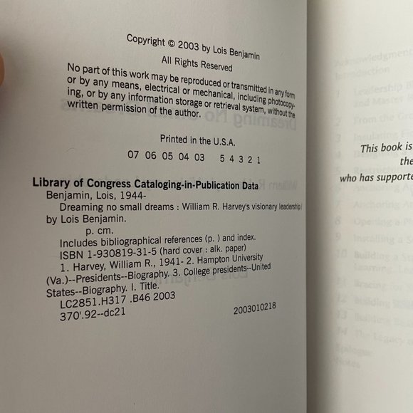 Dreaming No Small Dreams: Williams R. Harvey's Visionary Leadership New 1st Edit - Picture 2 of 3